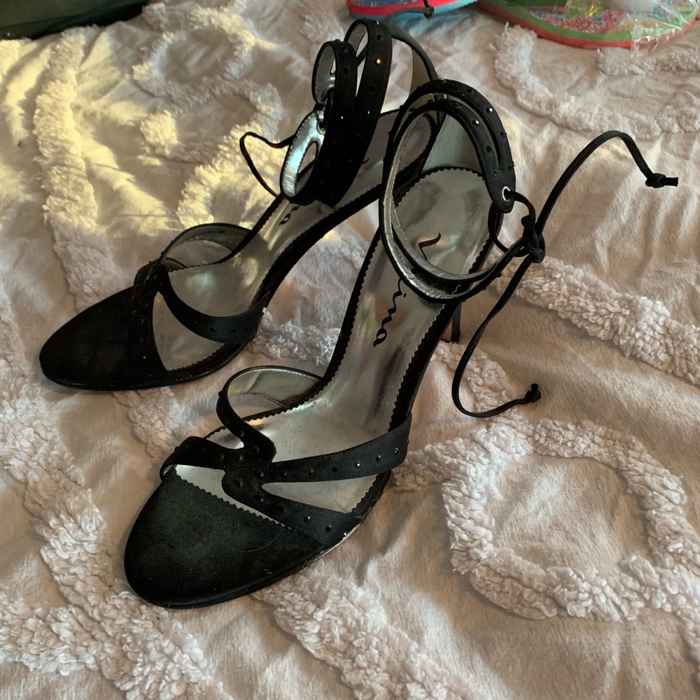 Nina Black & Crystal Strappy Heel
